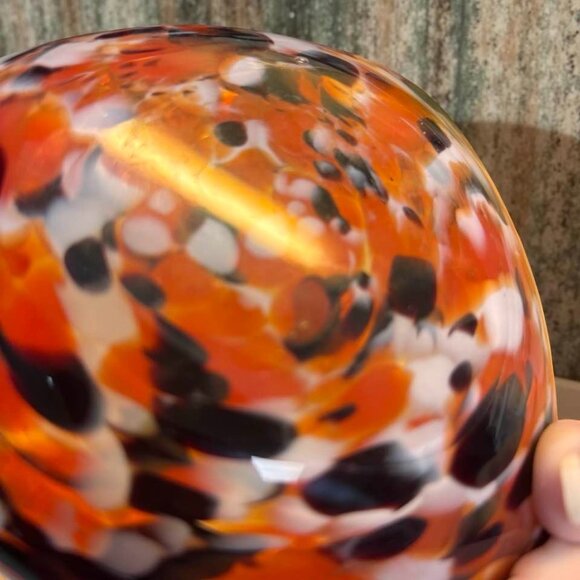 Mid Century Hand Blown Art Glass Ashtray – Orange Black & White Freeform Catchal - Picture 3 of 5